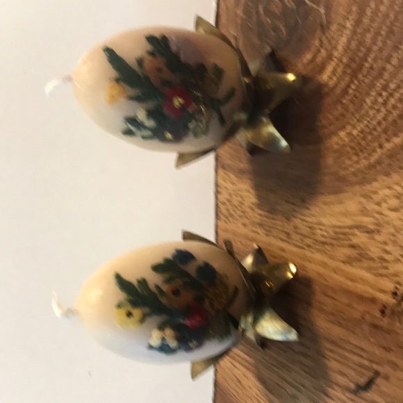 made in Germany Other - Hand painted egg candles with faux brass stands formed like a flower